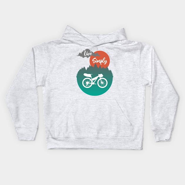 Live Simply - Adventure Mountain Bike Artwork - Bikepacking Kids Hoodie by anothercyclist